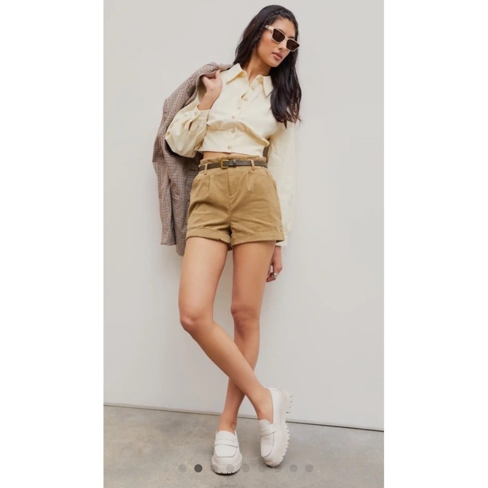 Cider Camel Corduroy Mini Shorts Large Mid Rise Elastic Waist Streetwear Classic